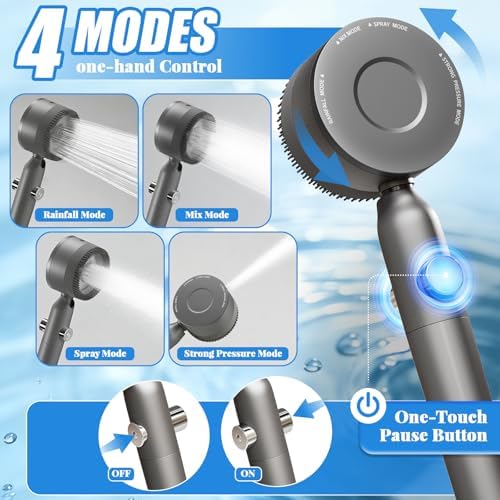 Shower Head, Drops Shower Head High Pressure, Showerhead with Handheld and 3 Filters, 4 Spray Modes & Pause Switch, Silicone Scalp Massager, 59" Hose & Bracket for Hard Water & Pets - Image 2