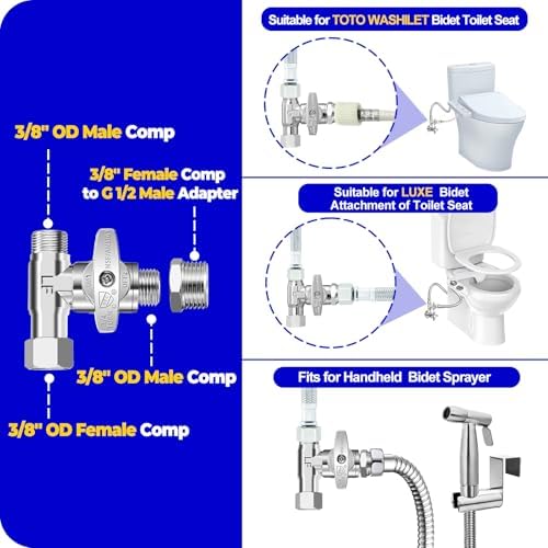 Tee Stop Valve - 3/8"Compx3/8"Compx3/8"Comp or G1/2" Tee for Washlet Bidet - Image 4