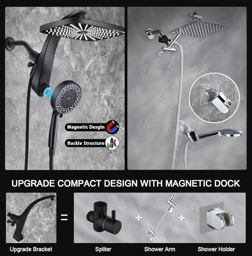 Rain Shower Head with Handheld Showerhead, Black 1.8GPM 460311 - Image 7