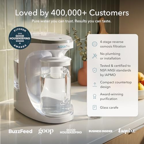 AquaTru Glass Carafe | Countertop Reverse Osmosis Water Filter Countertop RO System Water Purifier | 4 Stage Reverse Osmosis Filtration | Removes 84 Contaminants Like PFOA + PFOS, Lead, Microplastics - Image 2