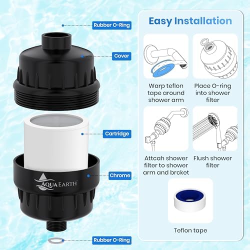 Aqua Earth Black Shower Filter for Hard Water, 20-Stage Vitamin C E - Image 4