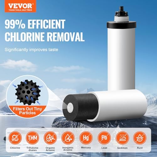 VEVOR Gravity-fed Water Filter System, 2.25G 304 Stainless-Steel Countertop Water Filtration System, Reduces Lead and up to 99% of Chlorine, with 2 Ceramic Carbon Filters, Water Level Spigot, Stand - Image 2