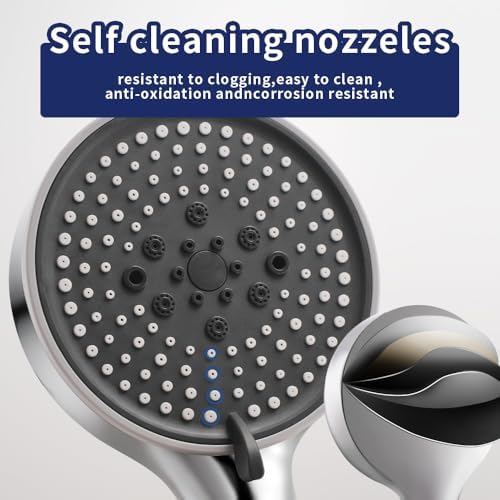 Handheld Shower Head, High Pressure Shower Head With 80" Hose And Adjustable Bracket, Anti-Clog Nozzles, 5 Spray Setting Showerhead, Chrome - Image 6