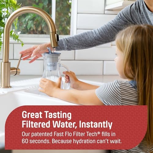 Hydros 64 Ounce Water Filter Pitcher with Patented Fast Flo Tech, 60 Second Quick Fill-Up and BPA-Free Recyclable Filter, Eight Cup Capacity, Red - Image 2