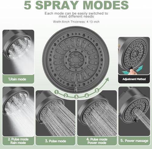 Filtered Shower Head with 30 Stage Water Softener Filter, 6 Inch High Pressure Showerhead for Hard Water, 5 Spray Modes to Remove Chlorine & Heavy Metals, Easy Install Fixed Shower Head - Image 4
