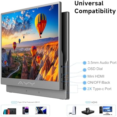 memzuoix 15.6" FHD 1080P Portable Monitor｜Second External｜100% sRGB｜USB-C+HDMI for PS5/Switch｜VESA Mount｜Built-in Speakers | Grey - Image 5
