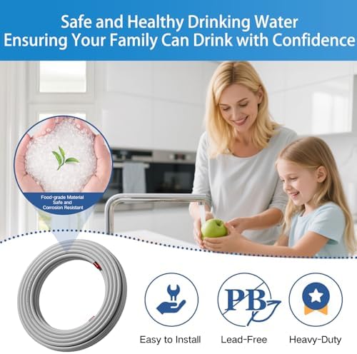Refrigerator Water Line Kit, 1/4" OD Tubing with Quick Connect for Fridge Ice Maker RO Systems Water Filters Faucet 32.8FT - Image 2