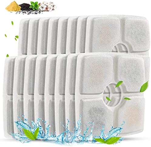 Comsmart Pet Fountain Filter Set, 3 Triple Filtration System Replacement Cat Water Fountain Filters for Square 84oz/2.5L Automatic Pet Fountain Cat Water Fountain (Pack of 16) by Comsmart
