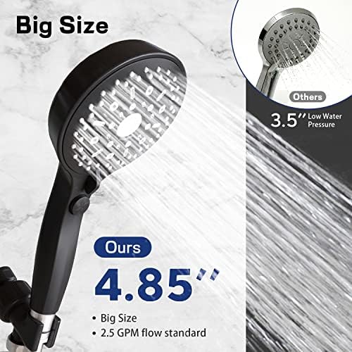 High Pressure Handheld Shower Head 11 Spray Settings, 4.85 inch Pause Switch Water Saving Shower Head, Removable High Flow Bathroom Showerhead with Long Hose and Adjustable Bracket (Matte Black) - Image 3