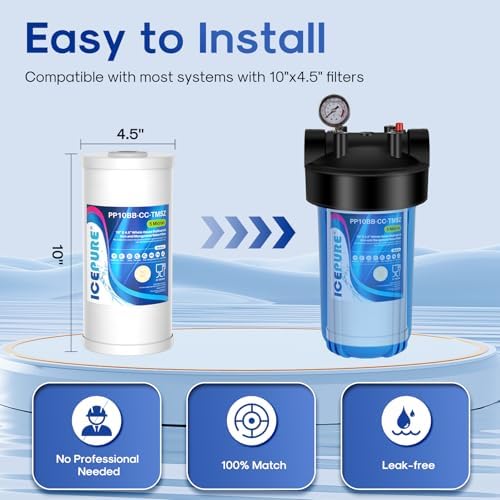 ICEPURE 5 Micron 10" x 4.5" Whole House Sediment and Iron Manganese Resin Water Filter Compatible with GE FXHTC, GXWH40L, RFC-BBSA W50PEHD Whirlpool WHKF-GD25BB GXWH35F GNWH38S Dupont WFHD13001, 1PACK - Image 2
