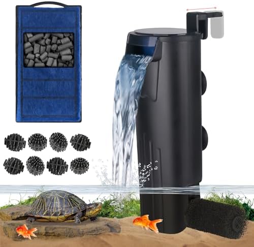 Turtle Tank Filter Aquarium Internal Filter for 3 to 20 Gallon Fish Tank, Bio-filtration Low Water Level Small Power Canister Filter, Frog Shrimp Newt Betta Water Clean, Hang On Back Waterfall Quiet by TARARIUM
