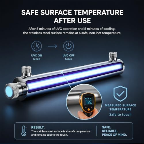 Whole House UV Water Filter, 55W Ultraviolet Water Purifier with Flow Sensor & 5-Min Delay Shutoff, 12 GPM Stainless Steel UV Water Treatment System for Well Water, 3/4" MNPT, 120V - Image 6