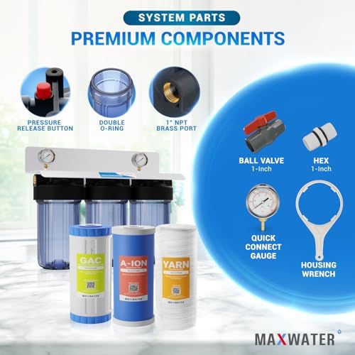 Max Water 3 Stage (Sediment, Tannin/Nitrate, Odor & Improving Taste) Whole House (10 inch x 4.5 inch), Water Filtration System with Double O Ring Housing - Sediment + Anion + GAC - 1" Inlet/Outlet - Image 5
