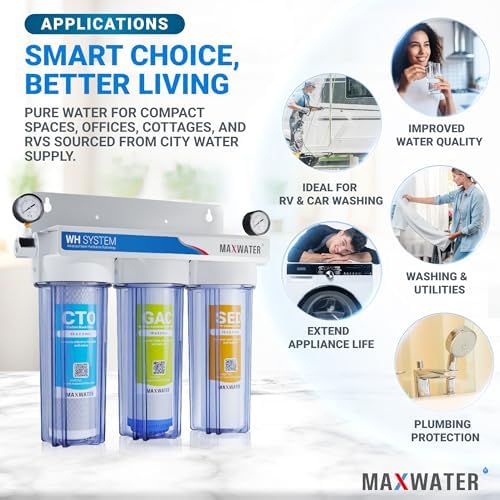 Max Water 3 Stage (Good for City Water) 10 inch Standard Water Filtration System (Clear with Gauge) - Image 5