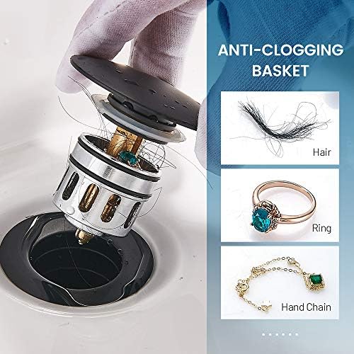 REGALMIX Vessel Sink Drain, Bathroom Faucet Vessel Sink Pop Up Drain Stopper, Built-in Anti-Clogging Strainer, with Overflow Matt Black, Fits Standard American Drain Hole(1-1/2" to 1-3/4") RWF083P - Image 4