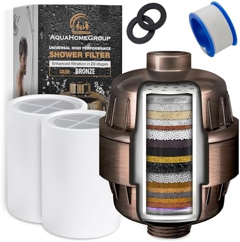 AquaHomeGroup 20 Stage Shower Head Filter with Vitamin C E A - High Output Filters to Reduce Chlorine - 1 Cartridge Included - Consistent Flow Showerhead Filter by Aquahomegroup