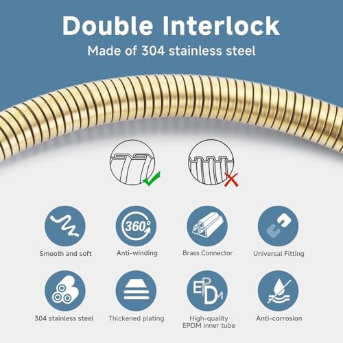 59 Inches 304 Stainless Steel Shower Hose Extra Long Gold - Image 4