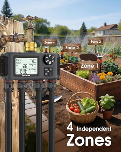 Insoma 4 Zones Sprinkler Timer with Brass Inlet, Water Timer for Garden Hose with Auto/Manual/Rain Delay Mode, Hose Timers for Irrigation Watering System for Yard, Lawn, Plant Watering - Image 6
