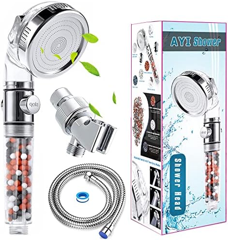 AYI Filtered Showerhead with Bracket Metal Hose High Pressure Handheld Shower Purifying Hard Water Softener Chlorine Flouride Filter Multi Modes Changeable Shower head Fresh Dry Skin & Hair Loss by AYITechnology