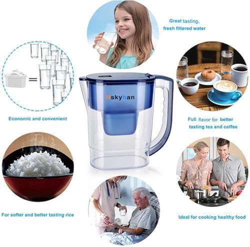 Hskyhan Alkaline Water Filter Pitcher - 3.8 Liters Improve PH, 2 Long Lasting Cartridge Included, BPA Free, 7 Stage Filtration System to Purify, Blue - Image 2