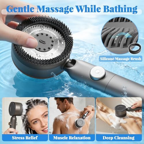 Shower Head, Drops Shower Head High Pressure, Showerhead with Handheld and 3 Filters, 4 Spray Modes & Pause Switch, Silicone Scalp Massager, 59" Hose & Bracket for Hard Water & Pets - Image 5