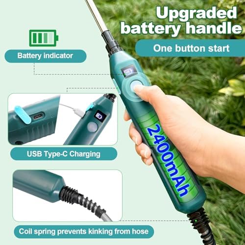 Battery Powered Sprayer Wand,Electric Plant Sprayer Telescopic Watering Wand with 16.4FT Hose,Rechargeable Electric Watering Sprayer Handle with 3 Adjustable Nozzles & Filter for Lawn, Yard and Garden - Image 3