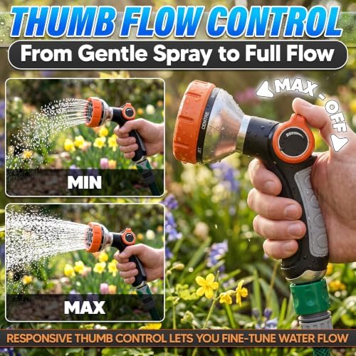 Metal Hose Sprayer Nozzle, 8 Spray Patterns, Flow Control, Black & Orange - Image 6