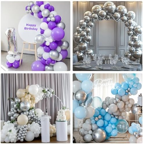 APLANET 150pcs Silver Balloons Different Sizes 18 12 10 5 Inch, Latex Balloons for Silver Themed Birthday Wedding Baby Shower Party, Grad Anniversary Supplies, Arch Kit Decoration - Image 7
