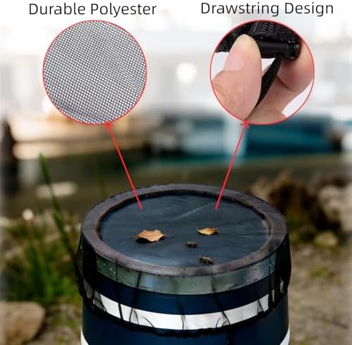 2-Pack Mesh Cover for Rain Barrels, 39 Inch Debris Cover with Drawstring, Outdoor Water Collection Bucket Protector Screen, Prevent Fallen Leaves for Garden, Yard, Eaves Downspouts - Image 3
