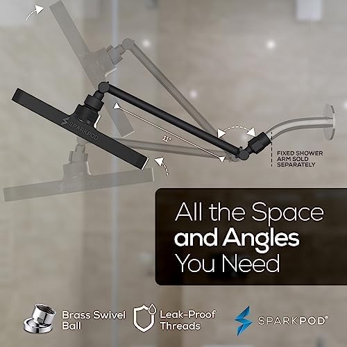 SparkPod Square Rain Shower Head with Extension Arm - Height Adjustable Shower Head with High Pressure Performance - Easy 1-Minute Installation (8" Square, Midnight Black Matte) - Image 5