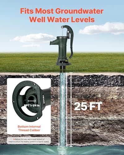 VEVOR Well Hand Pitcher Pump, 25 ft Maximum Lift, Antique Cast Iron Manual Hand Water Pump, NPT 1-1/4 in Connection, Easy Installation, Old Fashioned for Outdoor Garden, Pond, Backyard, Farm, Green - Image 2