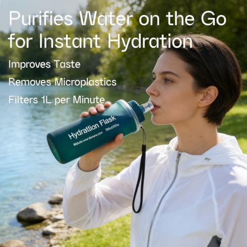 GUYI 1.0L Collapsible Water Filter Bottle, Removes Impurities, BPA Free, Ultralight for Hiking, Camping, Cycling & Travel-Dusty Blue - Image 4