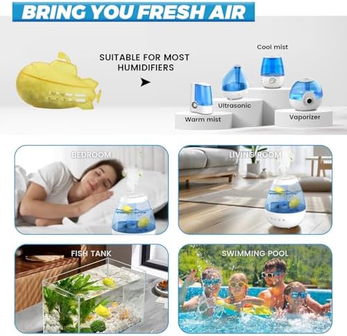 puxyblue Humidifier Tank Cleaner,9-Pack Yellow Small Submarine with Silver Ion Filter Ball Fit for Most Humidifiers and Fish Tanks, Purifies Water, Prevents Hard Water Build Up, Eliminates White Dust - Image 6