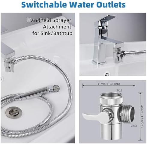 Hibbent Sink Faucet Hose Sprayer Attachment with 10 Adapters - Dual Function Handheld Bidet, Rinser & Shower Head - for Feminine Hygiene, Baby Diaper Cleaning & Pet Bathing - Image 2