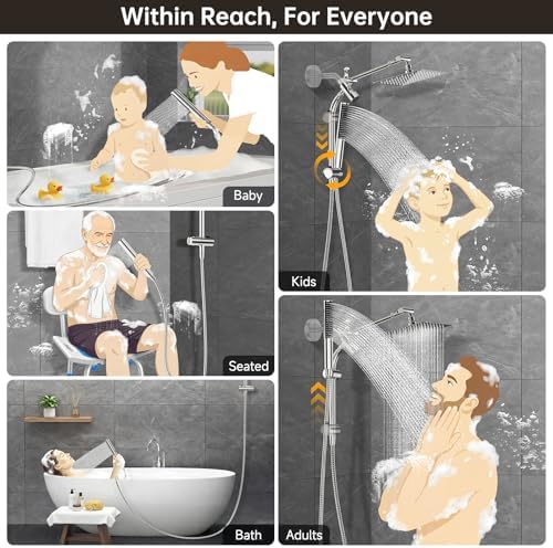 Veken All Metal Luxurious Rain Shower Head with Handheld,High Pressure Jet - Image 6