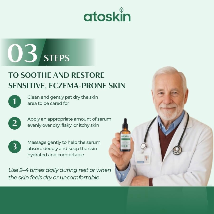 Atoskin Serum (2 Pack) – Soothing & Hydrating Care for Sensitive, Dry, and Eczema-Prone Skin – with Biosaccharide Gum-1 & RicoBio JA7 (3.4 oz) - Image 5