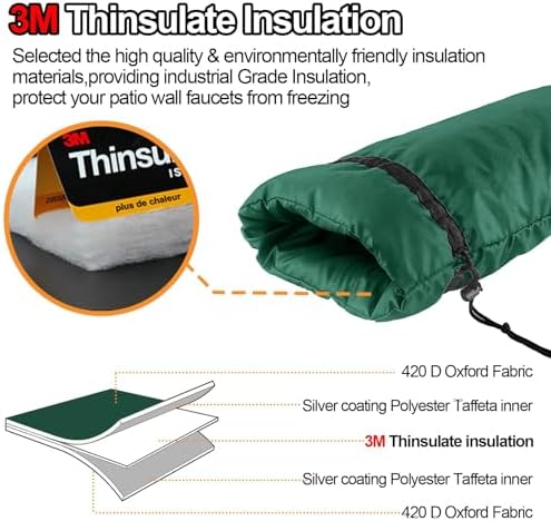 Extended Outdoor Faucet Cover for RV Park Water Hydrant Insulated, 3M Thinsulate Insulation Sprinkler Freeze Protector for Winter & Summer, 35”H x 15”W for Garden Lawn Faucets & Yard Hydrant - Green - Image 4