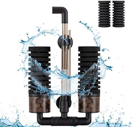 hygger Sponge Filter, Aquarium Filter Double Sponge Replaceable Media with 4 Biochemical Sponges and 1 Bag of Filtered Ceramic Balls Ultra Quiet Filter Fish Tank (S/M) by hygger
