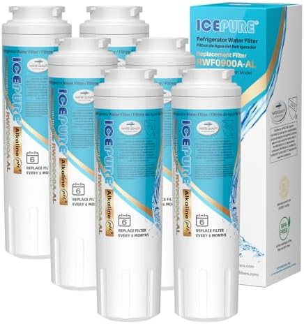 ICEPURE Alkaline UKF8001 Refrigerator Water Filter Replacement for Whirlpool EDR4RXD1, EveryDrop Filter 4, Maytag UKF8001, 4396395, UKF8001P, UKF8001AXX, RFC0900A, UKF8001AXX-200, Enhances PH, 6 Pack by ICEPURE