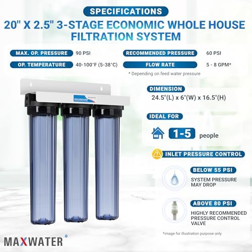 Max Water 3 Stage 20" x 2.5" Whole House Clear Water Filter System Without Filters - Image 2