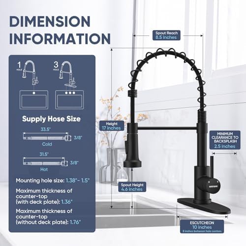 WEWE Black Kitchen Faucet with Pull Down Sprayer, High Arc Bar Sink Faucet - Image 3