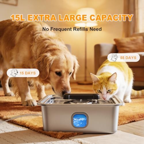 15L Dog Water Fountain Stainless Steel Automatic Dispenser with Filter - Image 2