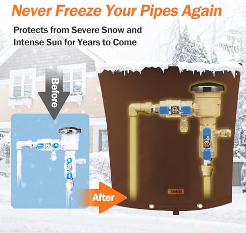 TOHONFOO Backflow Preventer Cover, Pipe Freeze Insulation, 24"Wx26"H, Brown - Image 3
