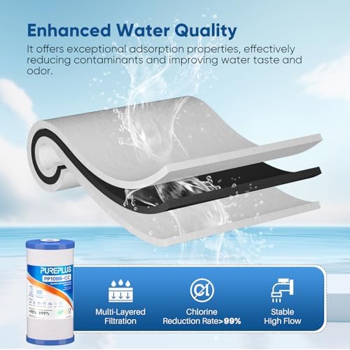 PUREPLUS 5 Micron 10"x4.5" Whole House Sediment & Carbon Water Filter,4PACK - Image 5