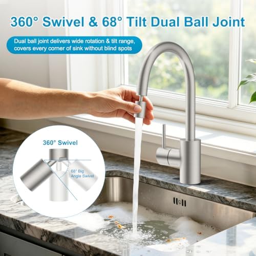 Hibbent 4-Mode Faucet Aerator, Faucet Sprayer Attachment, Brushed Nickel - Image 3