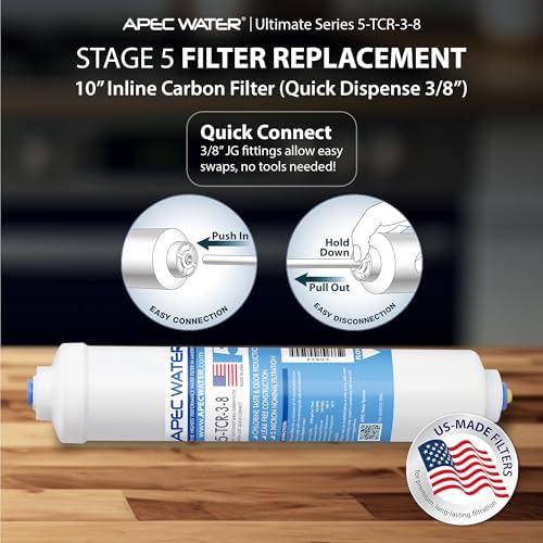 APEC Water 5-TCR-3-8, 10" Inline Carbon Filter, US Made, Quick Connector - Image 2