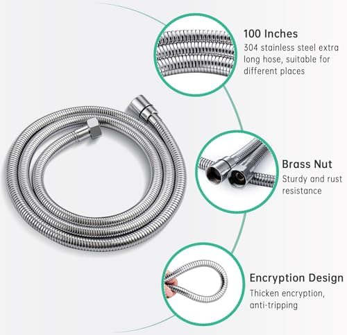 Dog Shower Head Sprayer Pet High Pressure 3 Mode Handheld with ON OFF Switch Metal Diverter 100 Inch Extra Long Stainless steel Hose No Drill Hook Chrome - Image 5