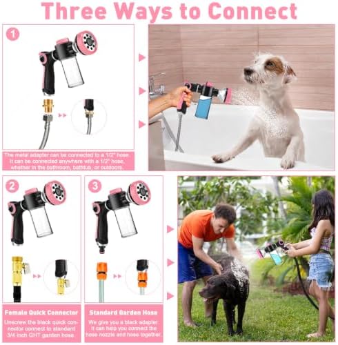 Dog Shower Attachment with 6.6FT Shower Hose, 8 Sprayer Modes Dog Washing Hose Attachment for Bathroom & Bathtub, Outdoor Use Dog Washing Kit with Pet Grooming Glove Shampoo Dispenser and Holder - Image 4