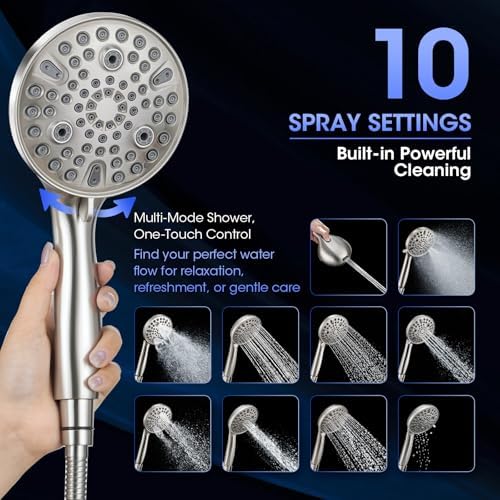 Shower Head with Handheld, High Pressure 10 Spray Modes, Brushed Nickel - Image 2
