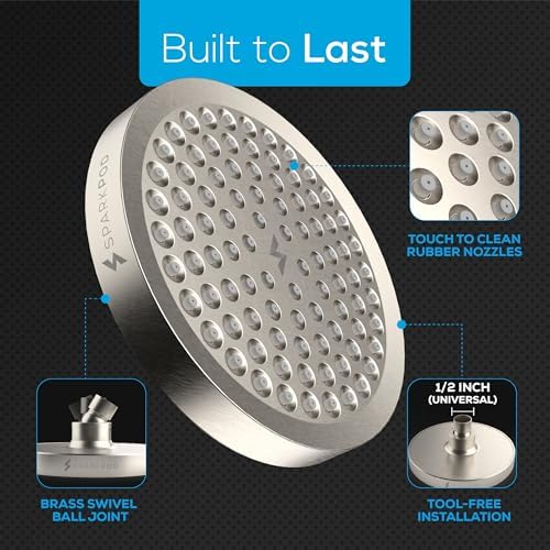 SparkPod Rain Shower Head, 6 Inch Round, Elegant Brushed Nickel Finish - Image 6